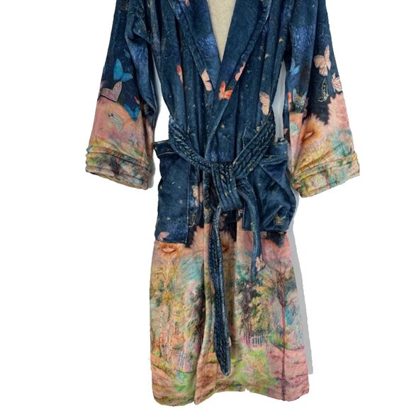 Johnny Was Aurelius Cozy Robe Floral Butterfly Sleep Wear Lounge Flowers Blue NW - Picture 4 of 6